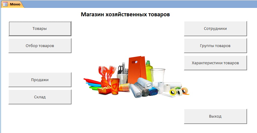 Готовая база данных Access «Магазин хозяйственных товаров». Главная форма