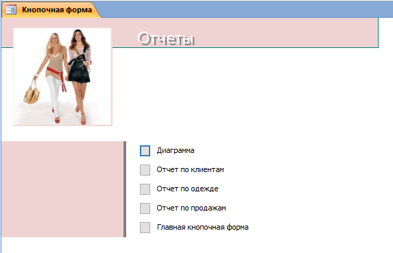 Форма Отчеты готовой базы данных access «Магазин одежды».