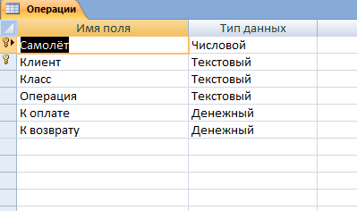 Скачать базу данных Access «Продажа авиабилетов». Таблица "Операции"