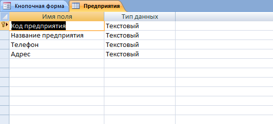 Рис. 3 Скачать базу данных (БД) Производство. Таблица "Предприятия"