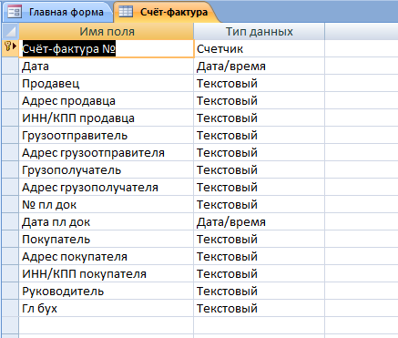 Скачать базу данных (БД) Складской учёт материалов. Таблица "Счёт-фактура"